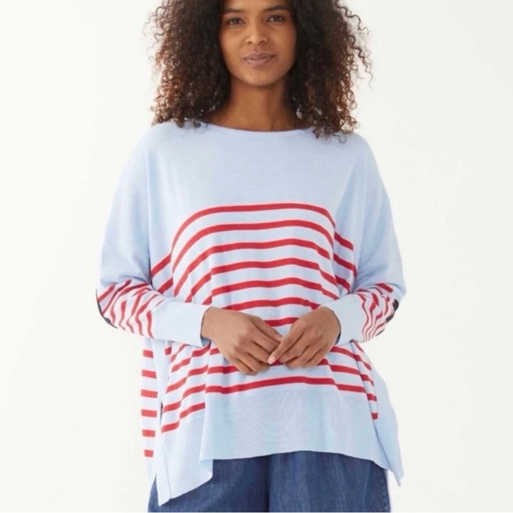 Mersea Light Blue and Red Striped Crewneck Sweater. In excellent condition. - Picture 2 of 12